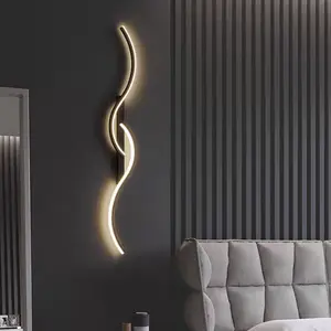 Modern LED Decorative Wall Light, Dimmable S-Shaped Design, Remote Control, 60/80/100cm Options, Home Decor for TV Background, Bedroom