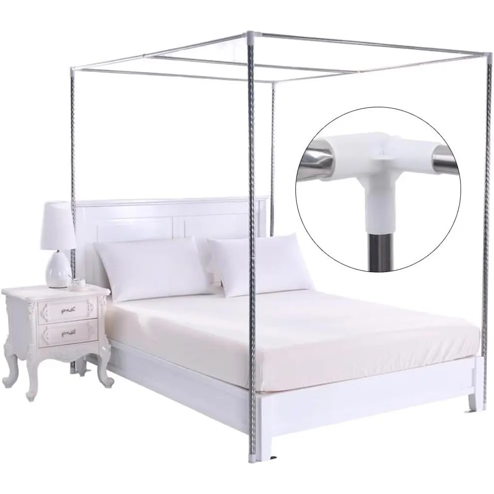 Stainless Steel Silver 4-Corner Canopy Bed Frame Poles with Bracket, Bed Netting Frame Post and Accessories (2x2x2m), Canopy Beds,summerwins