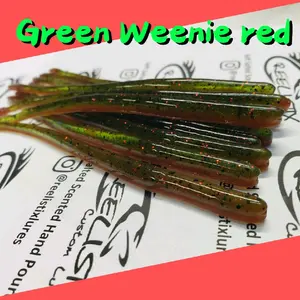 Green Weenie Red flake 5.75 Slim Bot Drop shot plastic worm