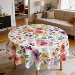 EastJia 1pc Polyester Round Tablecloth - 1-Piece 2D Flat Graphic Floral Print, Multicolor Rustic Spring Summer Design, Durable, Easy to Clean, Ideal for Party Dining, Room Decor