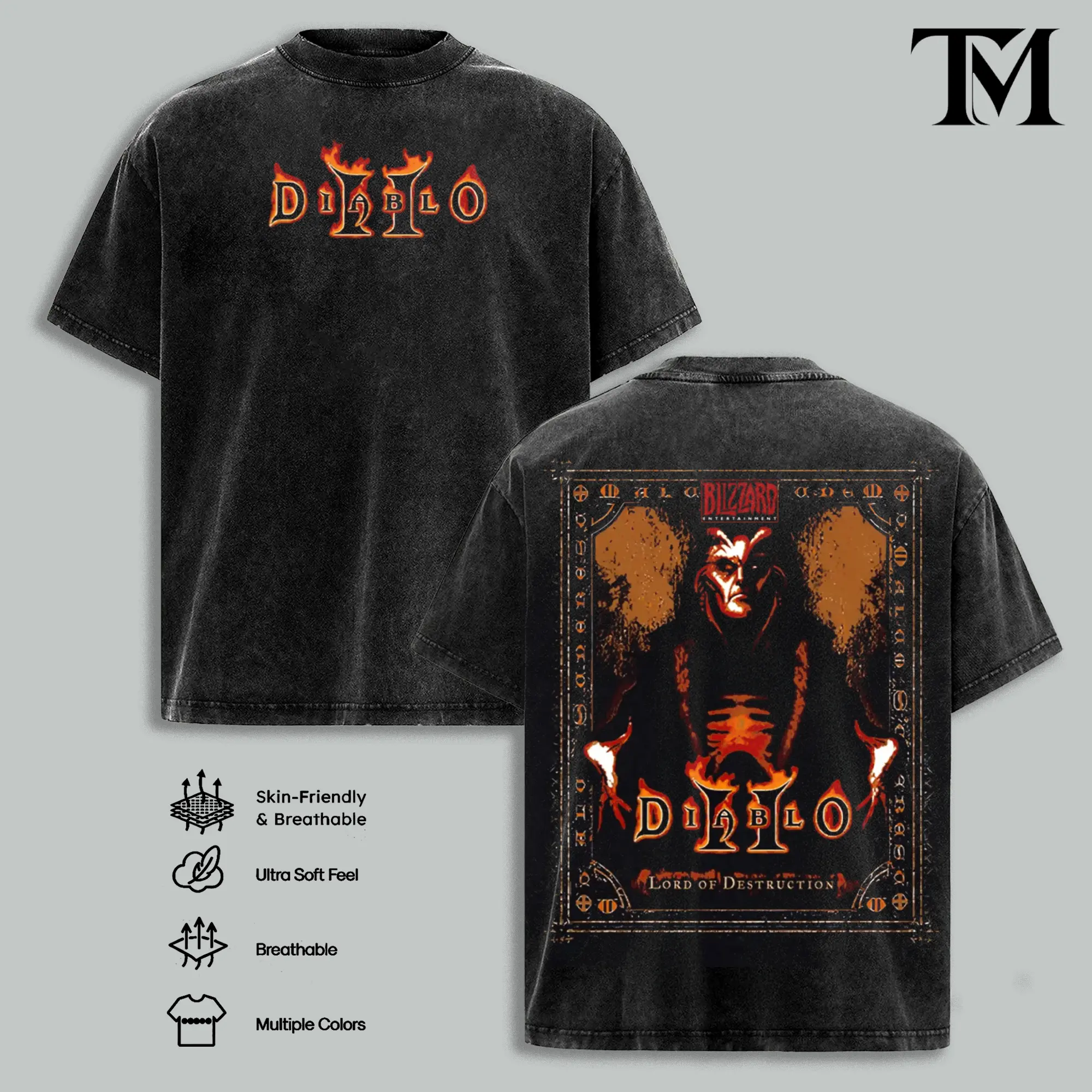 Diablo II Lord Of Destruction Vintage Washed Oversized T-Shirt, Blizzard Action RPG Graphic Tee, Heavyweight Cotton Hack And Slash Streetwear, Retro Gamer Merch, Unisex Gift For Diablo Fans