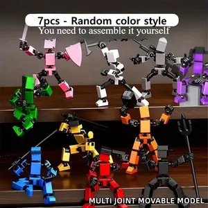 7-Piece Mixed-Hair Action Figure Set, 13 Joint Movable Design, Abs Material Modular Structure, DIY Assembly Required, Multiple Colors Available