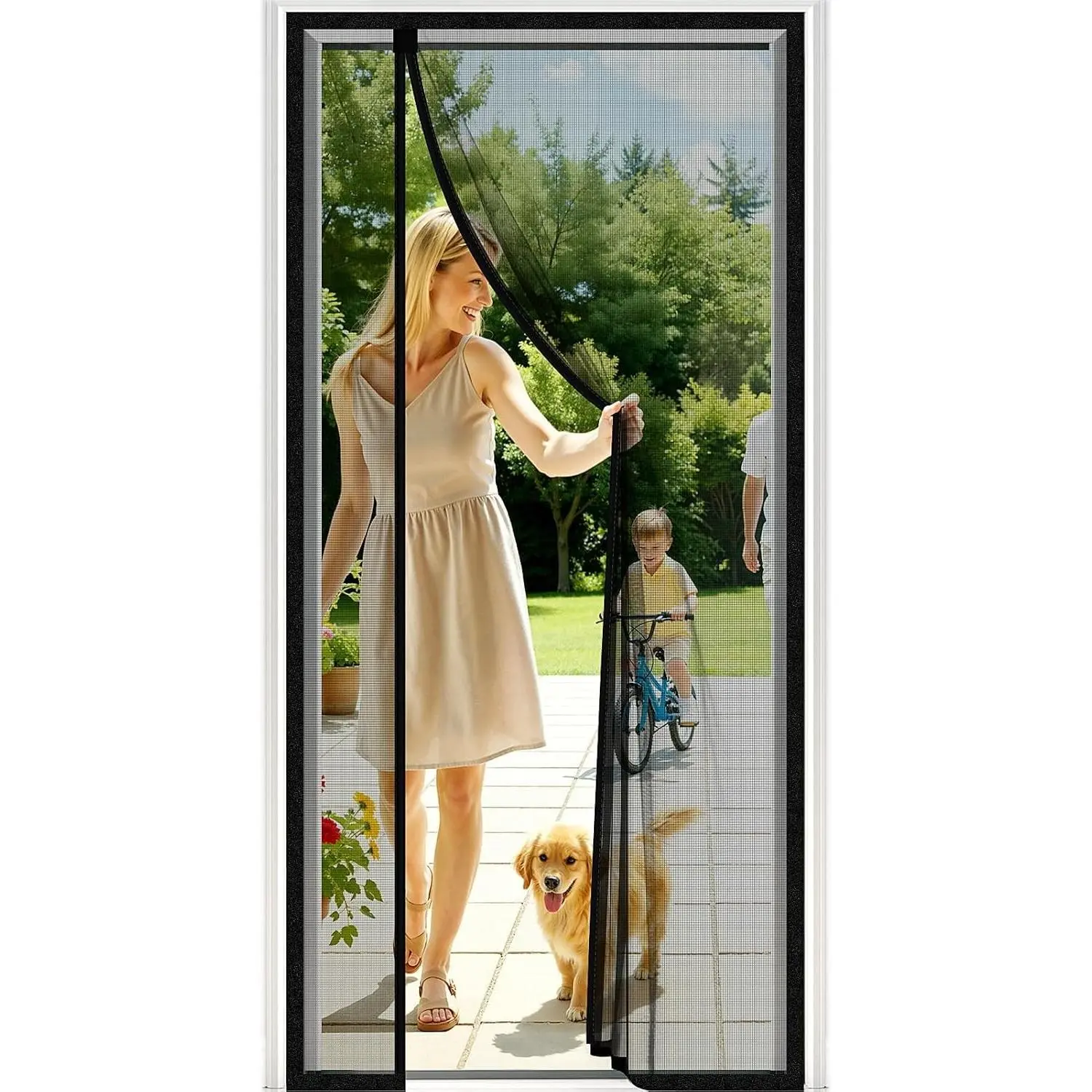 Magnetic Closure Screen Door, Reversible Mesh Door Screen Fits 36" x 80" Door, Heavy-Duty Magnetic Mesh Curtain for Sliding Door and French Door, Self-Sealing, Portable Patio Screen (38" x 81")
