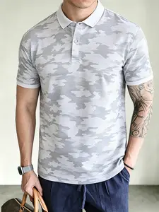 5-pack men’s summer regular-fit camouflage print short-sleeve polo shirts—breathable, cool-touch casual tops with front buttons for everyday wear and outings.
