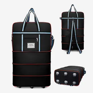 JZBWQY 100L Foldable Rolling Duffle Bag - Nylon Fabric Portable Overnight Bag, Expandable Carry-On Luggage with Smooth Mobility for Weekend Getaways