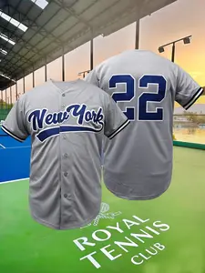 Men's New York Embroidered Baseball Jersey, Casual Short Sleeve V Neck Baseball Shirt, Athletic Top, Breathable Button Front, Unisex Outdoor Sports Wear, Casual Wear