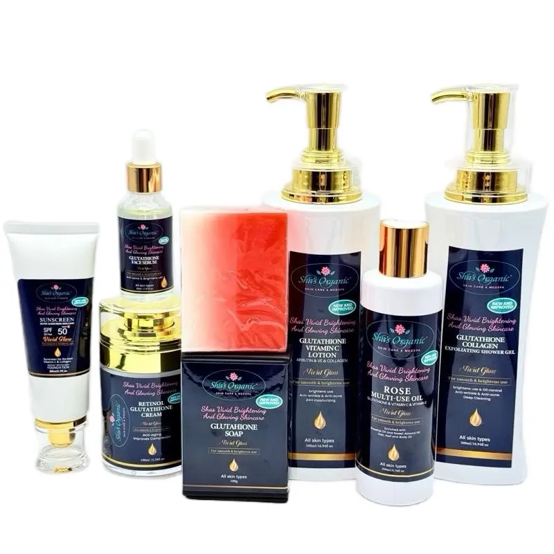 Sha's Organic Skincare Vivid Brightening & Glowing Skin Multi-Pack Set - Unisex Nourishing, Moisturizing, Gentle, Hypoallergenic Cleansers with Collagen, Vitamin C, Jojoba, Anti-Aging Benefits for All Skin Types