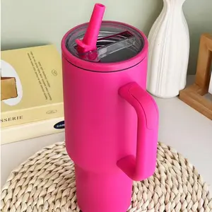 40oz Insulated Tumbler with Handle and Straw, Stainless Steel Travel Cup, Double Wall Vacuum Mug Keeps Drinks Cold Hot, Large Capacity Water Cup for Home Office Car and Outdoor Use, Stainless Steel Thermos