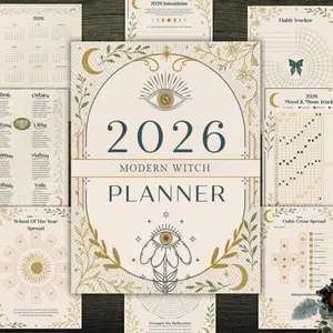 2026 Witch Planner Diary Magic Notebook, Daily Spiritual Journal with Moon Phase Tracker, Modern Witchcraft Tarot Guide Book, Daily Devotional Journal