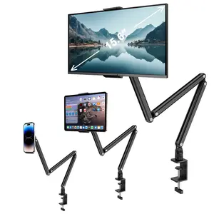 Aluminum Alloy Tablet Stand - Three-Arm Clip-On Installation, Multi-Angle Rotation Adjustment, Special for Large iPad Screens, Portable Monitor Holder Computer Metal Smartphone