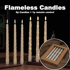 Flameless LED Candles with Embedded Star String, 6 Pcs Battery Operated Acrylic Candles with 10-Key Remote, Flickering Candles for Baby Shower, Wedding, Valentine, Holiday Party, Birthday