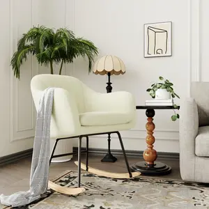 Oversized Nursery Rocking Chair with Chenille Upholstery, Cozy Cushion, Side Pocket, Rubber Wood Legs, Comfy Accent Armchair for Living Room, Bedroom, Nursery, Supports 350 lbs