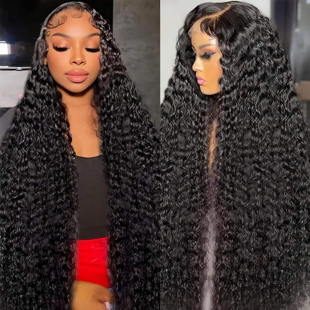 28inch Only $88.37 13x4 Deep Wave Human Hair Lace Front Wigs Deep Curly Wave Human Hair Wigs for Women 180 Density HD Transparent Deep Curly Lace Frontal Wigs Human Hair