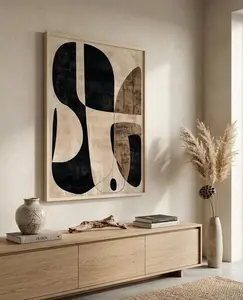 Minimalist Wabi Sabi Wall Art, Beige Brown Abstract Line Print, Neutral Boho Wall Decor1 - (Unframe)