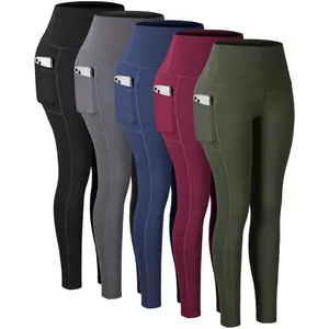 Women’s Fitness Legging 5-Pack with Pockets, High-Waisted Tummy-Control Yoga Pants for Exercise and Running