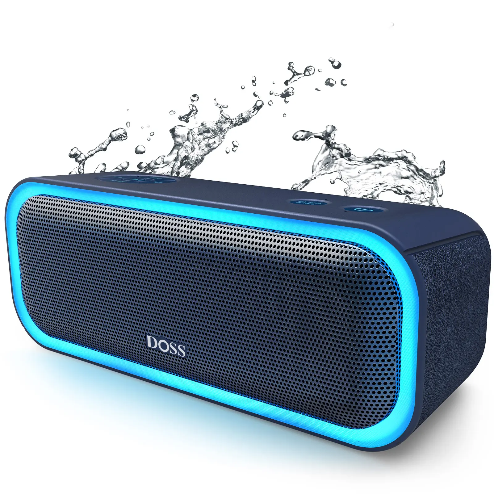 DOSS SoundBox Pro Portable Bluetooth Speaker - 20W Stereo Audio, Loud Bass, IPX6 Waterproof, TWS, Multi-Color Beat-Sync LED Lights, Protected Charging Button, Rechargeable, Included Cable, for Parties, Camping, Father's Day Gift