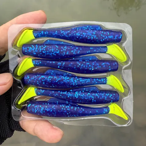6-Pcs Synthetic Portable Soft TPE Fishing Lures Kit - Lifelike Paddle Tail Swimbaits (8cm, 4.8g), Flexible Bends for Strikes, Fishing Gear and Equipment for Freshwater/Saltwater Anglers