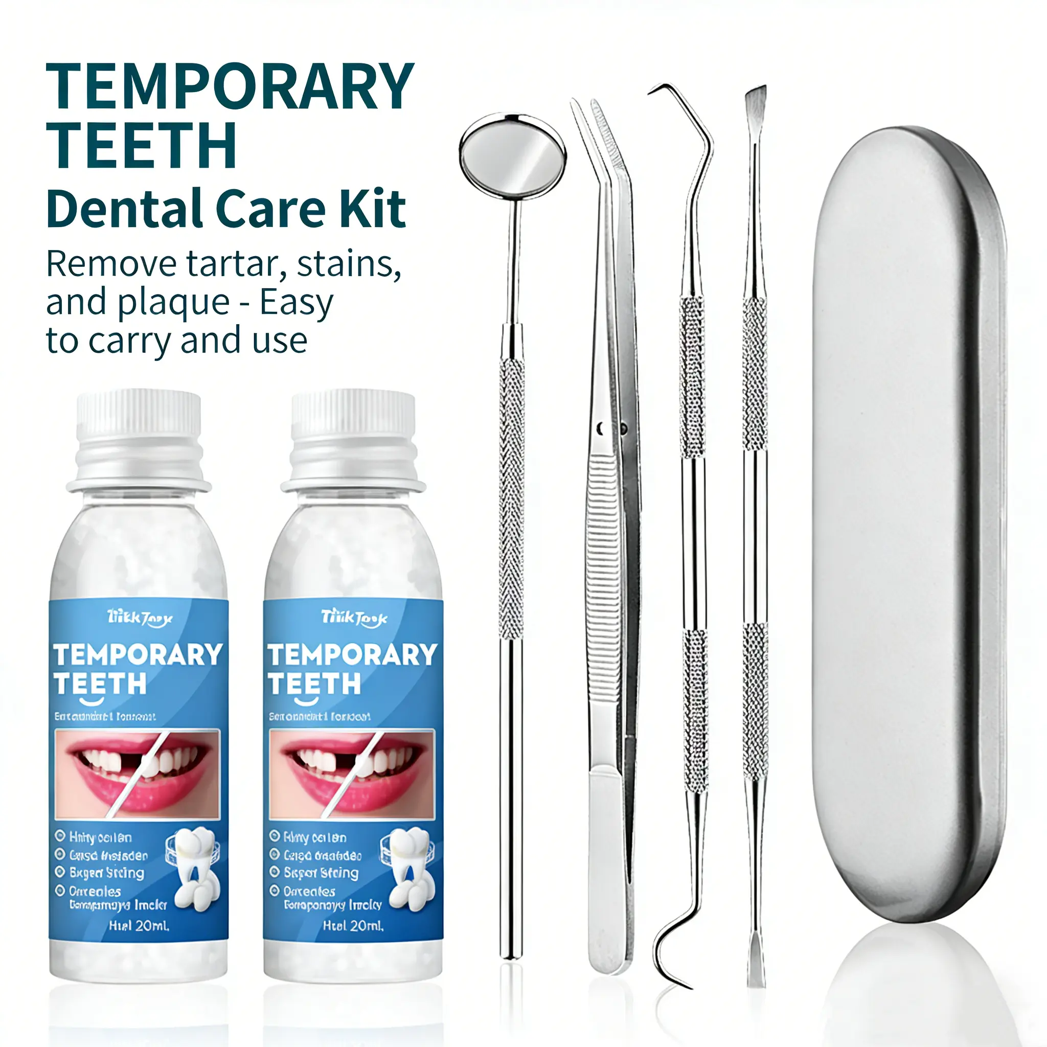 Temporary Tooth Filling Kit with Dental Tools Set, Moldable Dental Gel Dentures for Broken Teeth, TemporaryFillings Cavities and Teeth Fillings, Oral Care Denture Kit