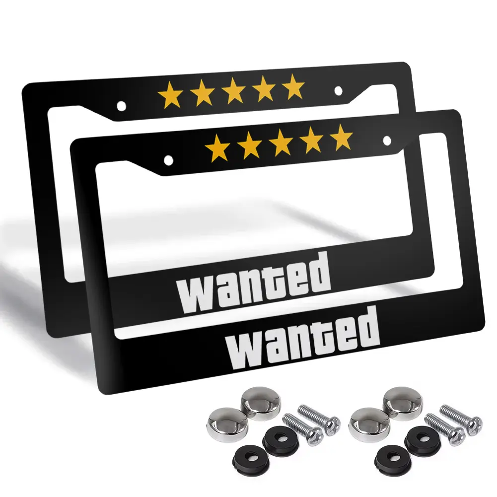 Wanted Level 5 Stars Automotive Car Accessories License Plate Frame, 12.2×6.3 Inch 2D Flat Printed Funny Auto Tag Holder, for Front or Rear Car Plates, Palette & Wall Style Summervibes