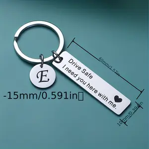 Personalized Alphabet Initial Letter Stainless Steel Keychain Ring - Engraved "Drive Safe I Need You Here With Me" Message - Romantic Gift for Him, Her, Boyfriend, Husband, and Loved Ones