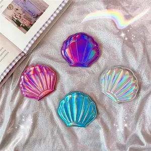 Dreamy Laser Shell Shaped Double Side Mirror 2-in-1 Girls Outdoor Portable Mini Pocket Makeup Mirror Magnifying Mirror