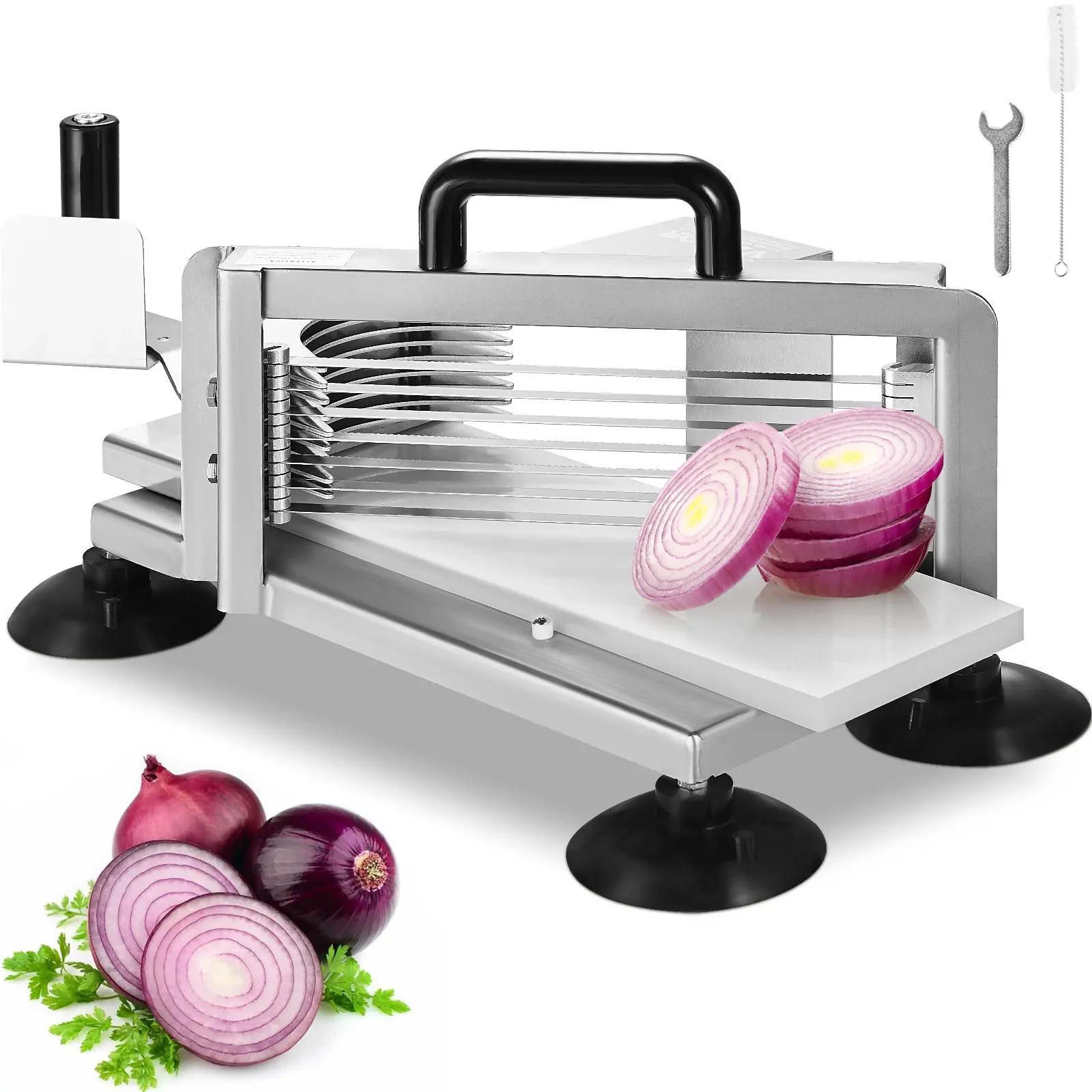 【summerfinds】VEVOR Commercial Tomato Slicer, 3/16 inch Tomato Cutter Slicer, Stainless Steel Heavy Duty Tomato Slicer Machine, Manual Tomato Slicer with Non-slip Feet, for Cutting Tomatoes, Cucumbers, Bananas Kitchen Utensils