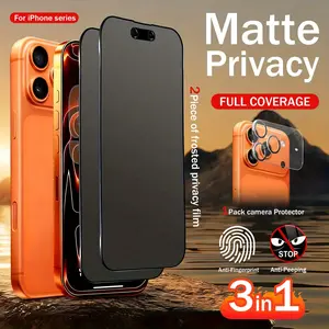 3-In-1 Matte Privacy Tempered Glass Screen Protector + Camera Lens Film, Compatible with iPhone 17 Pro Max/16/15 Series, 9h Hardness, Accessories, Protection