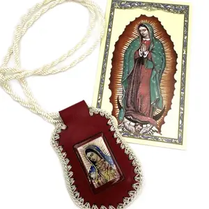 Handmade Scapular with Lady of Guadalupe Image Includes Holy Card and Prayer of Our Lady of Guadalupe Vinilo Nylon and Wood Materials
