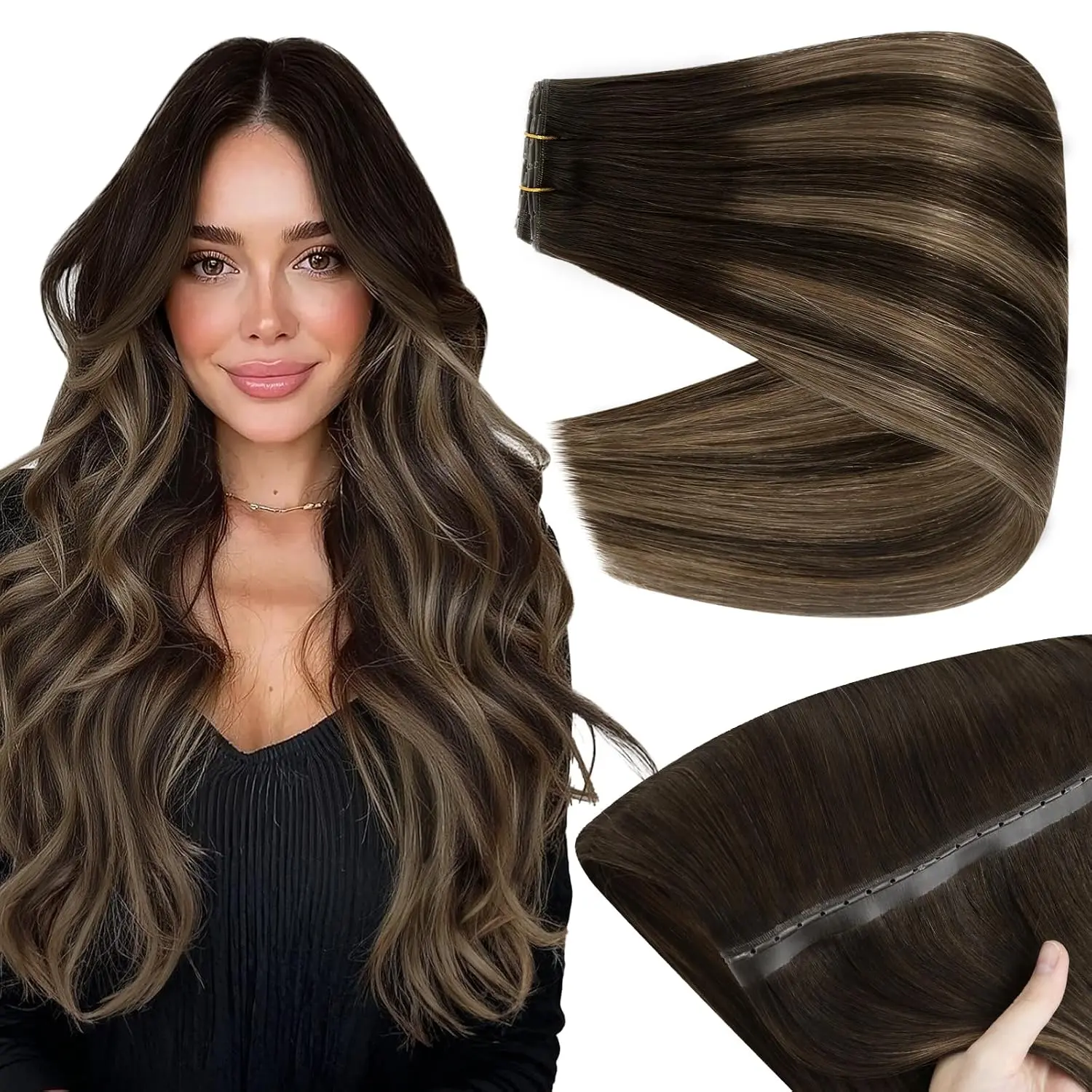 LaaVoo Butterfly Weft Hair Extensions Real Human Hair Hole Weft Invisible Genius Weft OVO Weft TikTokShopHolidayHaul 100G and 50G Summervibes mothersdaygift