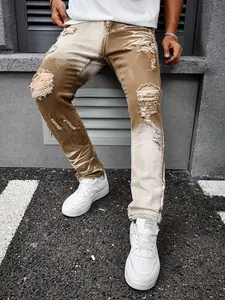 Stitch Patch Ink Cat Whisker Denim Slim Straight Washed Vintage Stitching Jeans, Pants, Trendy Casual Wear, Perfect Fit Comfortable Style, Streetwear