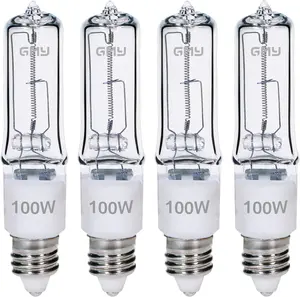 JDE11 120V 100W T4 JDE11 Bulb, Mini Candelabra Base E11 Bulb, 1600lm 2800K Clear  100 watt Halogen Light Bulbs for Ceiling fan light bulbs Replace E11 Led Bulb - 4Pack