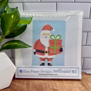 Christmas Santa Needlepoint Kit (holding present)