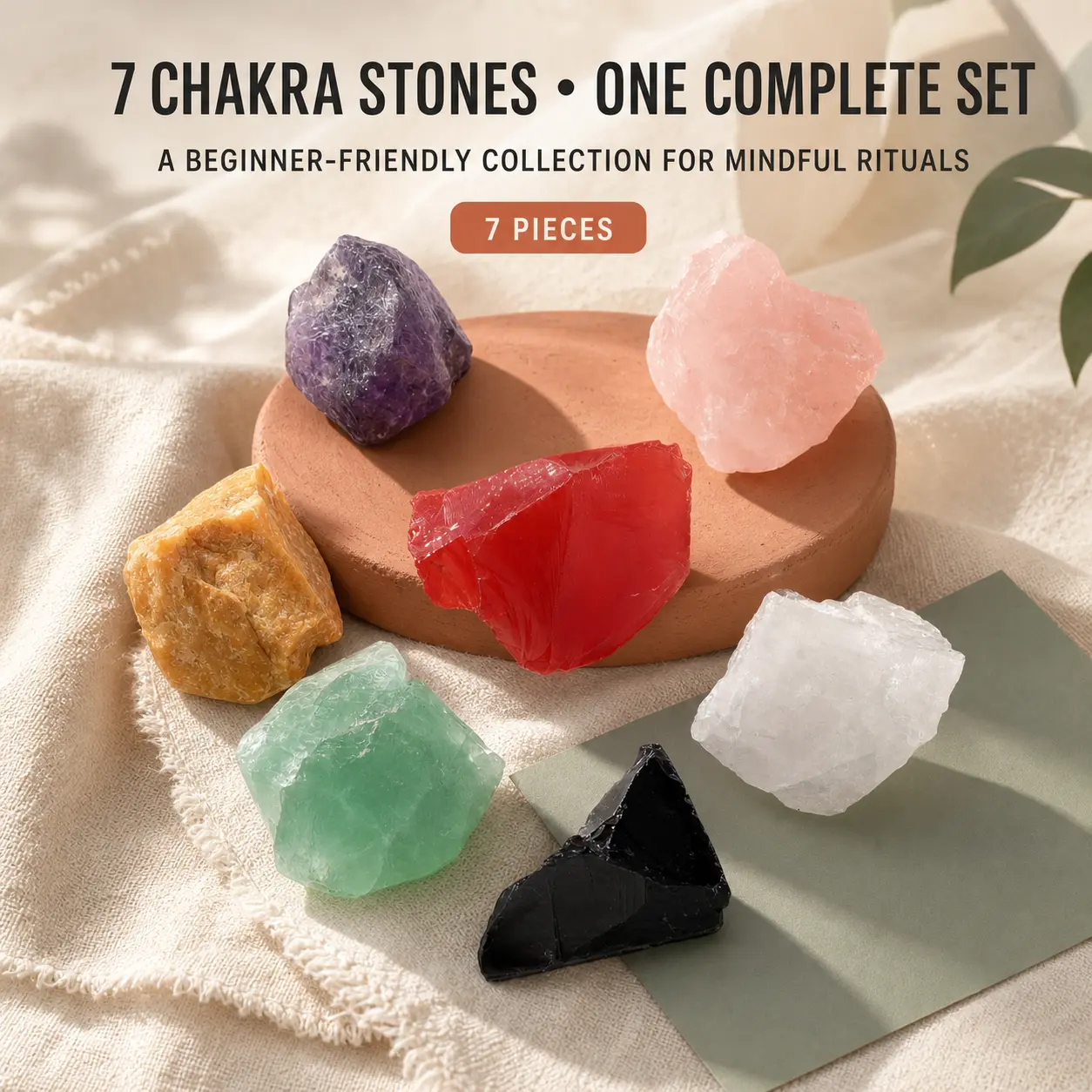 7 Chakra Healing Stones Kit for Beginners, 7-Piece Assorted Raw Crystal and Stone Set for Meditation, Reiki, Intention Setting, Mindfulness, Desk Decor, Collecting, Birthdays and Spiritual Gifts