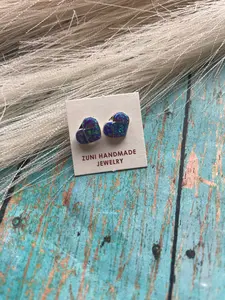 Handcrafted Sterling Silver & Purple Opal Inlay Heart Stud Earrings