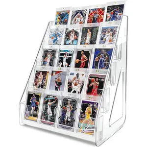 5 Tier Acrylic Card Display Stand, Vertical Holder for Baseball Basketball Sports Graded Cards, Tabletop Graded Slabs, Trading Cards, Tool-Free Snap Assembly 1 Pack