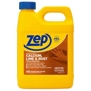 ZEP 32 oz. Calcium, Lime and Rust Stain Remover, Lime and Rust Remover, Concentrated Acid Formula, Instantly Removes Stains from Brick, Concrete, Porcelain, Glass and Fiberglass, For Toilets, Tubs and Sinks, Safe for Pipes.