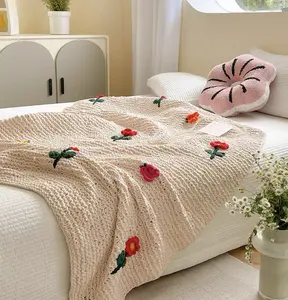 Finished Flower Bouquet Blanket, Handmade Crochet Flower Blanket, Rose Bouquet Blanket, Soft Knitted Throw Rose Blanket, Romantic Gift for Birthday