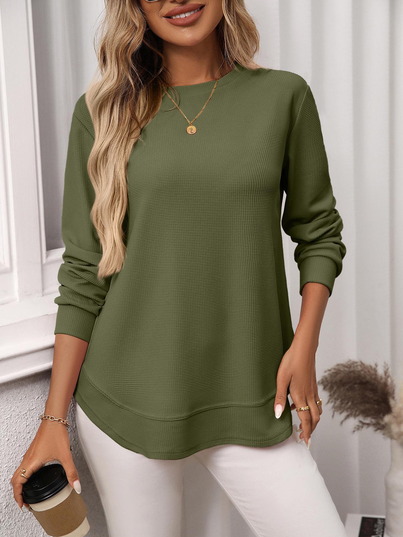 Women's Casual Long Sleeve Waffle Knit Top, Soft Lightweight Pullover Shirt for Fall Daily Wear, Work, Coffee Dates & Weekend Outings
