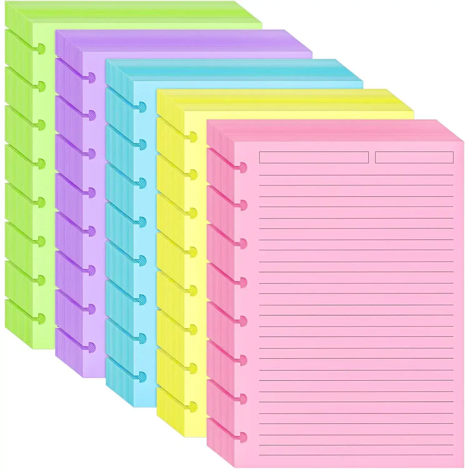 Discbound Lined Refill Paper - 100 Sheets Junior A5 (5.8in x 8.2in) 8-Disc Pre-Punched, 5-Color 120gsm Thick Acid-Free Paper, Removable & Mountable Store/Small Business Planner Notebook Inserts to Save Time