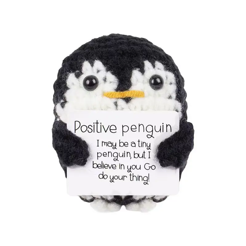 Handmade Crochet Doll Tiny Knitting Positive Doll Bring You Energy Emotional Gift for Bestie Sister Friends Christmas Thanksgiving Gifts Bag Hanging Decor Penguin Lover