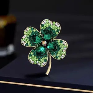Trendy Crystal Clover Brooch High Quality Women's Blazer Pin Elegant Accessory Gift for Mother Sister