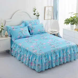 3Pcs Luxurious Floral Print Microfiber Bed Skirts - Elastic Adjustable, Soft Comfortable, Non-slip Bedding Accessories, Ideal for Bedroom Decor, Women's Room Styling