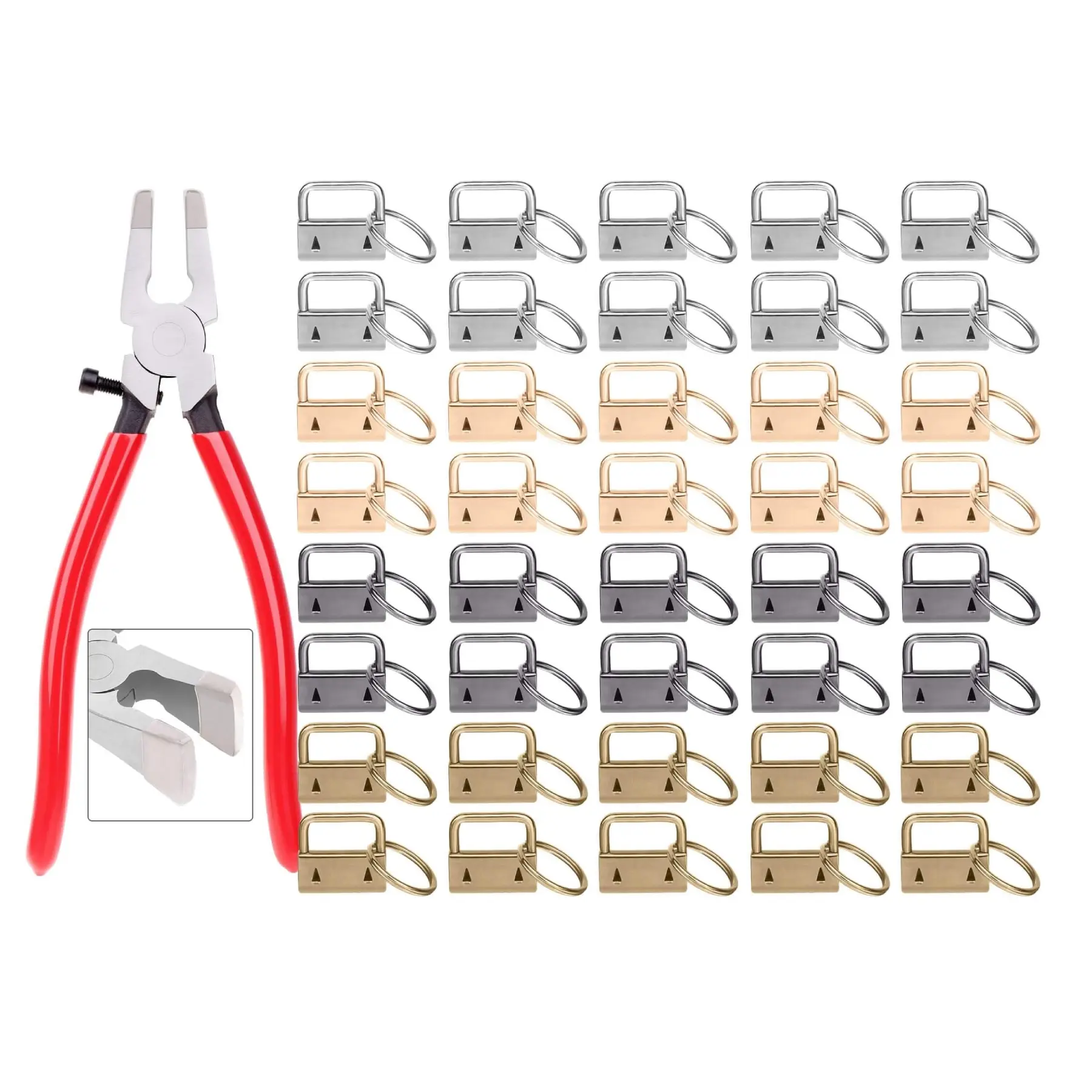 40-Pc Key Fob Hardware Keychain Tool Kit - 1in Keychain Supplies with Pliers for Wristlet, Lanyard Making (Home, Festive & Party Bag Gift Craft Use)