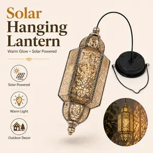 APZZLOXH Solar Hanging Lantern Outdoor, Moroccan Metal Lantern with Warm Light, Auto On/Off Solar Powered Decorative Light for Patio Garden Porch Yard, 1/2 Pack