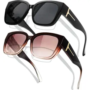 Over Glasses Sunglasses Polarized Fit Over Sun Glasses Oversized Design Fashion Wrap Around Shades 2 Pack