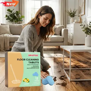 JAKEHOE  Floor Cleaning Tablets - Safe for Wood Tile Marble Quick Dry No Residue 12 Tablets Lemon Scent