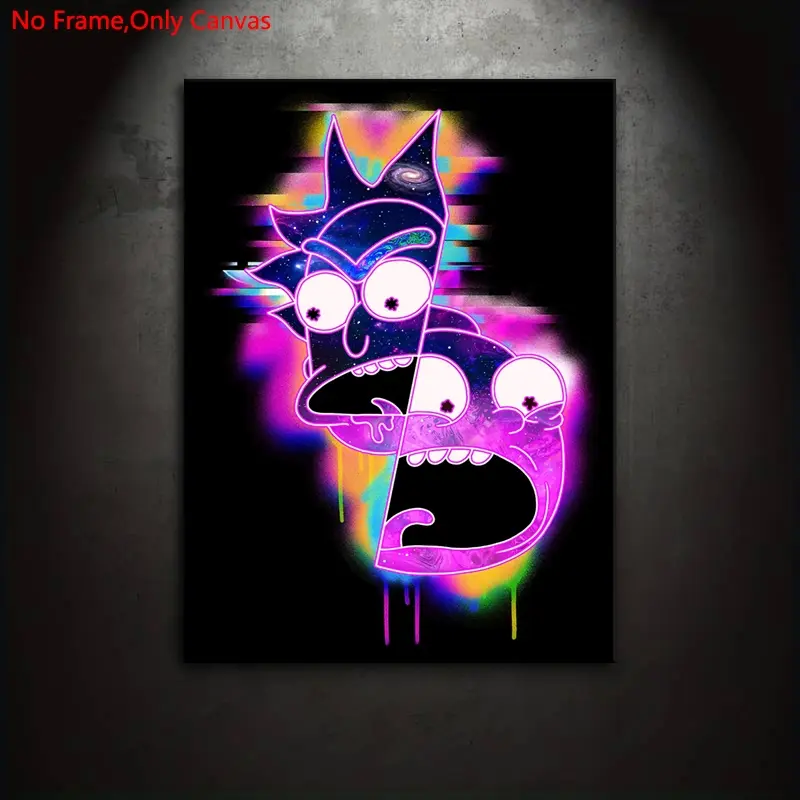 1 piece/set of frameless canvas painting print poster, Unframed wall art, artwork, Art canvas prints, classic psychedelic art, Sci-fi Vaporwave Rick and Morty, gift for animation lovers, ideal for bedroom, living room, wall decoration, Wall Decor Pictures