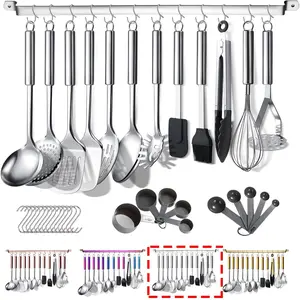 Kitchen Utensils Set 37 Pieces, Stainless Steel Cooking Utensils Set, Kitchen Gadgets Cookwarewith Hooks For Hanging Kitchen Tool Set