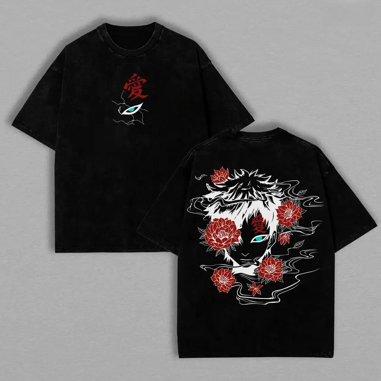 Gaara Graphic Tshirt for Men, Oversize Retro Washed Premium Cotton, Relaxed Fit Streetwear Top, Round Neck, Unisex, Apparel, Shortsleeve, Casual