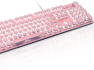 Basaltech X9-Series Pink 104-Key Full Sized Round Keycaps Wired Typewriter Mechanical Keyboard mechanicalkeyboards keyboards typewriter keyboard